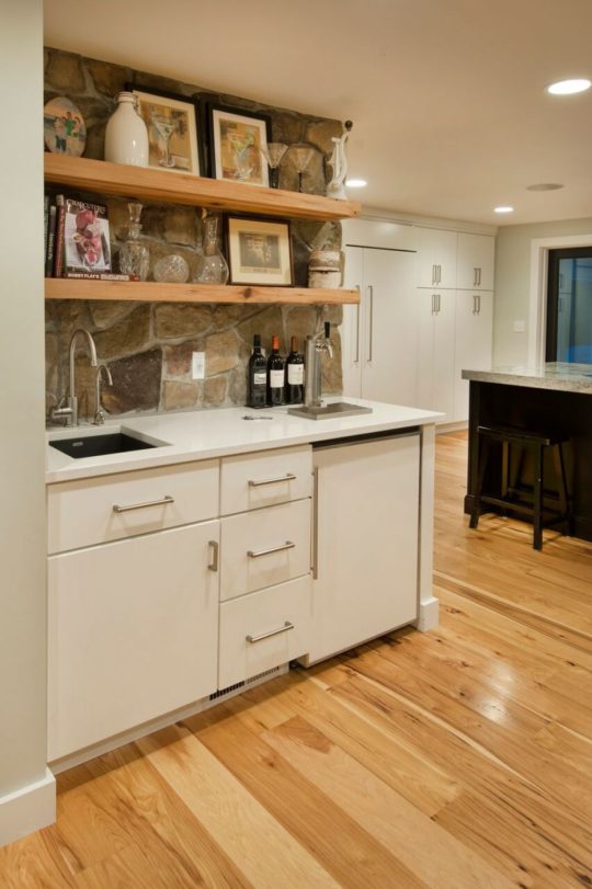 Kitchen mini-bar addition with stone accent wall