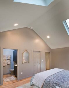 Updated cathedral bedroom with skylights and bathroom/closet expansion